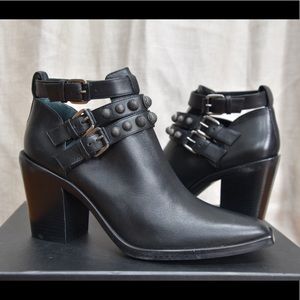 Black Leather Western Booties